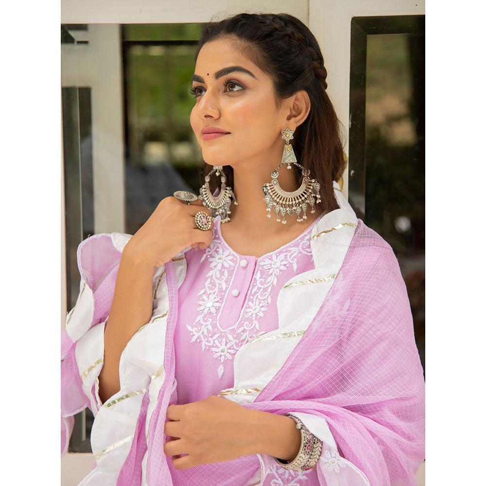 Maison Shefali Noor Gulaab Kasida Mirror and Thread Work Kurta (Set of 3)