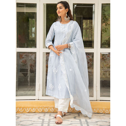 Maison Shefali Noor Baadli Kasida Mirror and Thread Work Kurta (Set of 3)