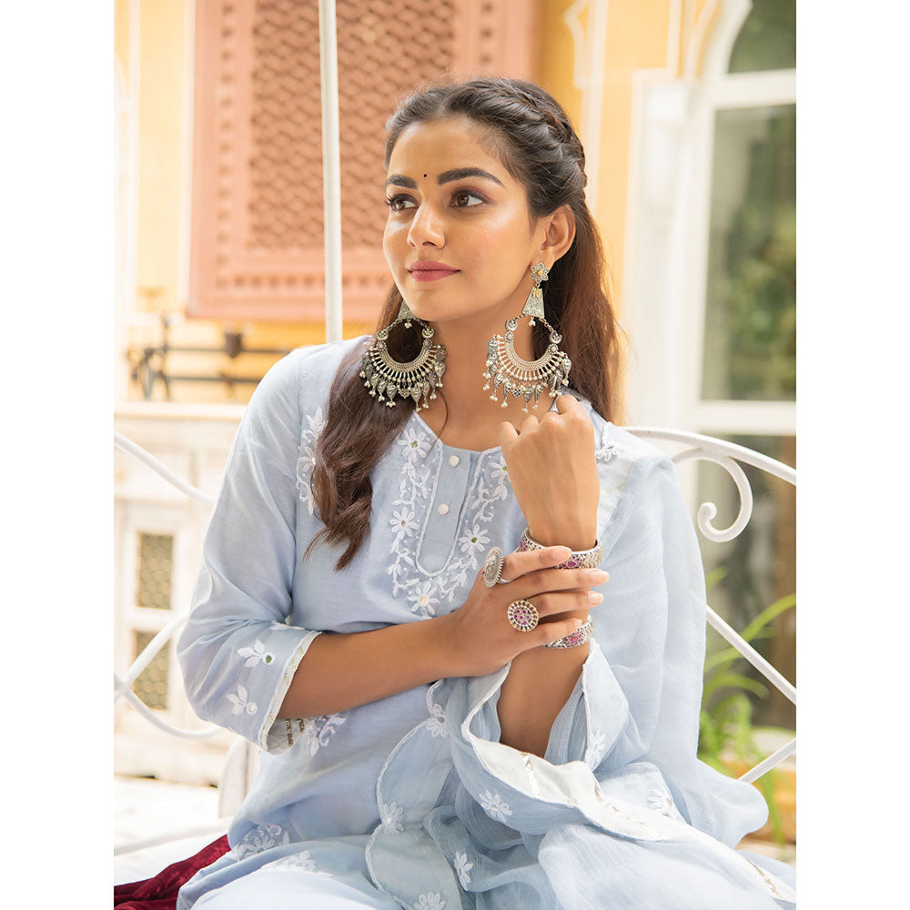 Maison Shefali Noor Baadli Kasida Mirror and Thread Work Kurta (Set of 3)