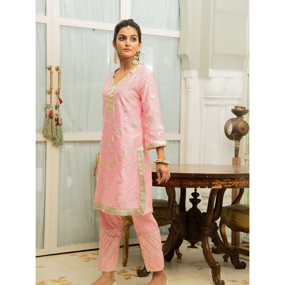 Maison Shefali Noor Gulabari Gota Work Kurta (Set of 3)