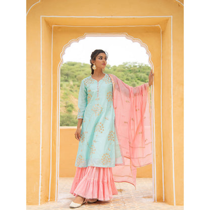 Maison Shefali Noor Neel Gulabi Sharara (Set of 3)