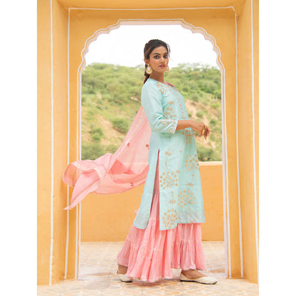 Maison Shefali Noor Neel Gulabi Sharara (Set of 3)