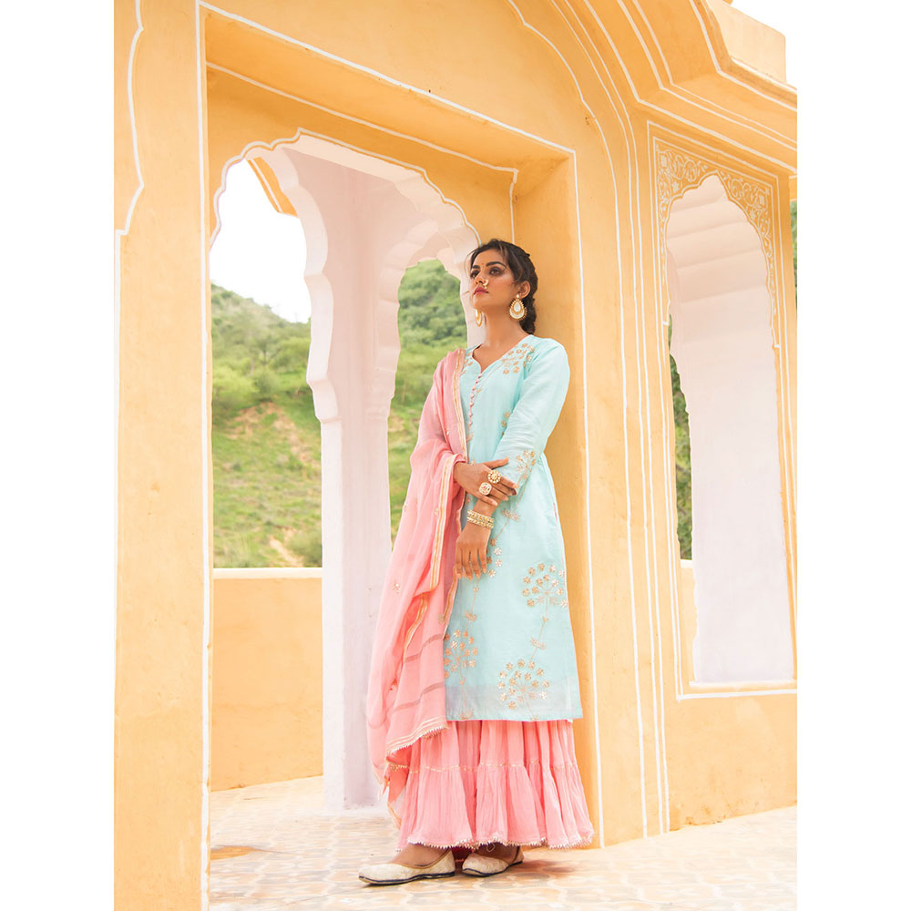 Maison Shefali Noor Neel Gulabi Sharara (Set of 3)