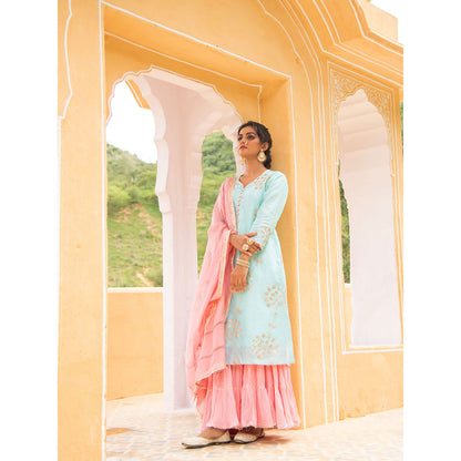Maison Shefali Noor Neel Gulabi Sharara (Set of 3)