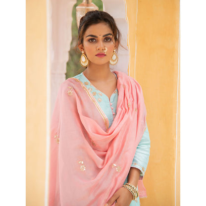 Maison Shefali Noor Neel Gulabi Sharara (Set of 3)