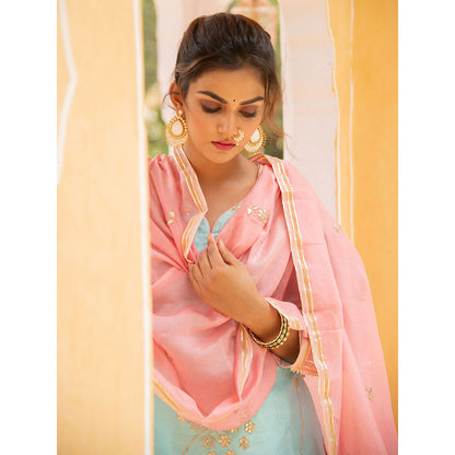 Maison Shefali Noor Neel Gulabi Sharara (Set of 3)