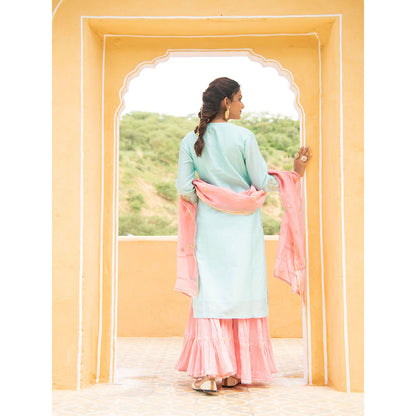 Maison Shefali Noor Neel Gulabi Sharara (Set of 3)