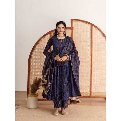 Maison Shefali Neela Kurta Anarkali Pant And Dupatta (Set of 3)