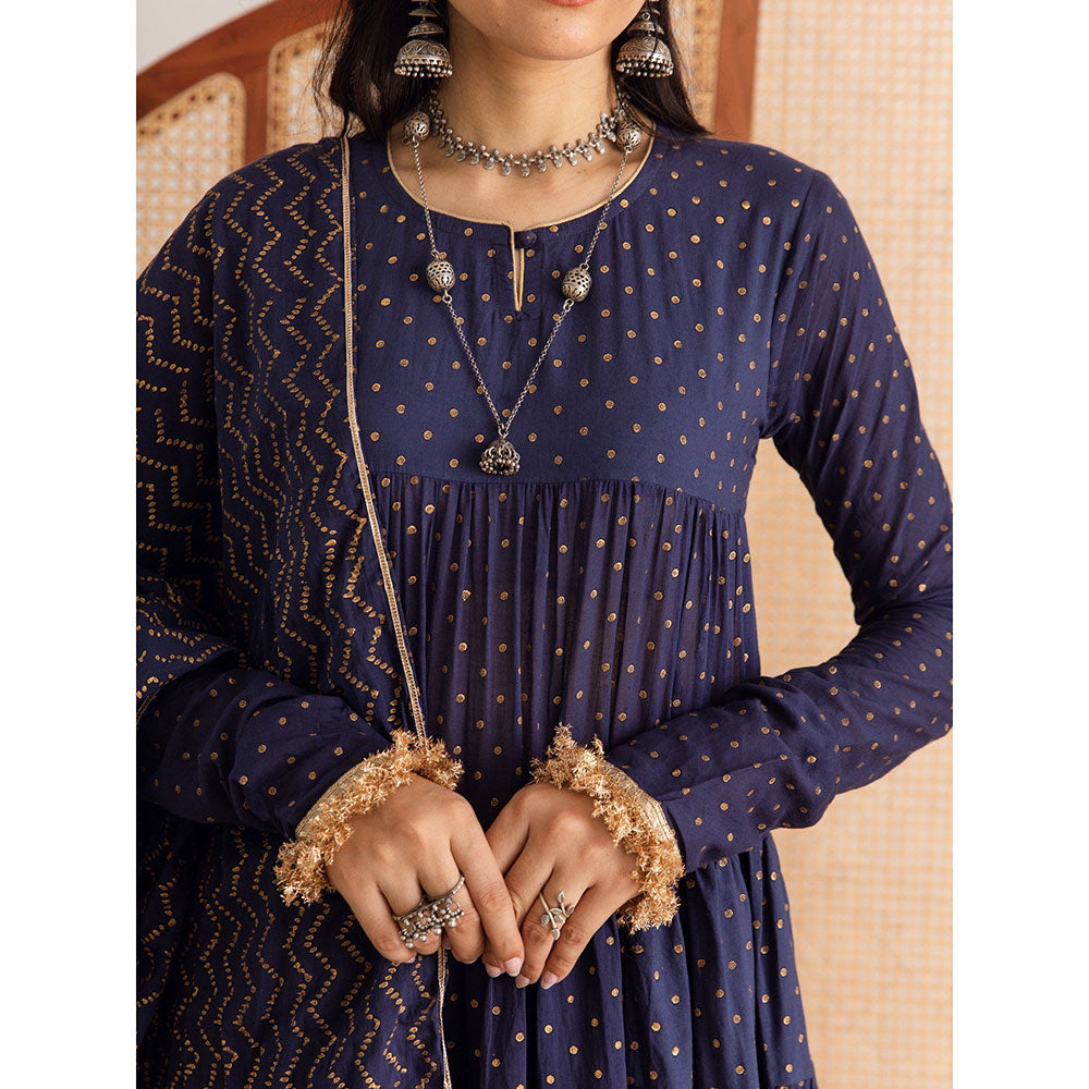 Maison Shefali Neela Kurta Anarkali Pant And Dupatta (Set of 3)