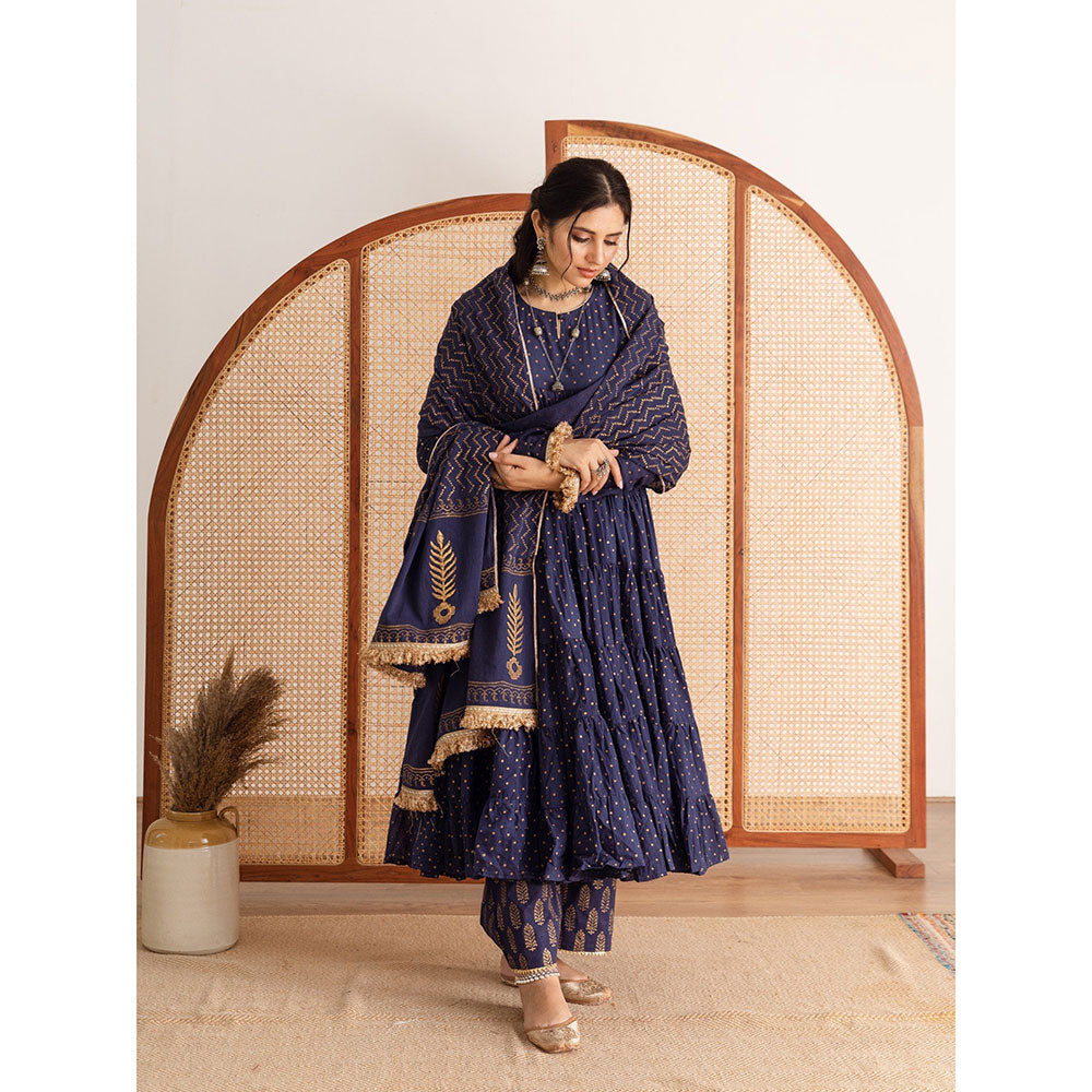 Maison Shefali Neela Kurta Anarkali Pant And Dupatta (Set of 3)