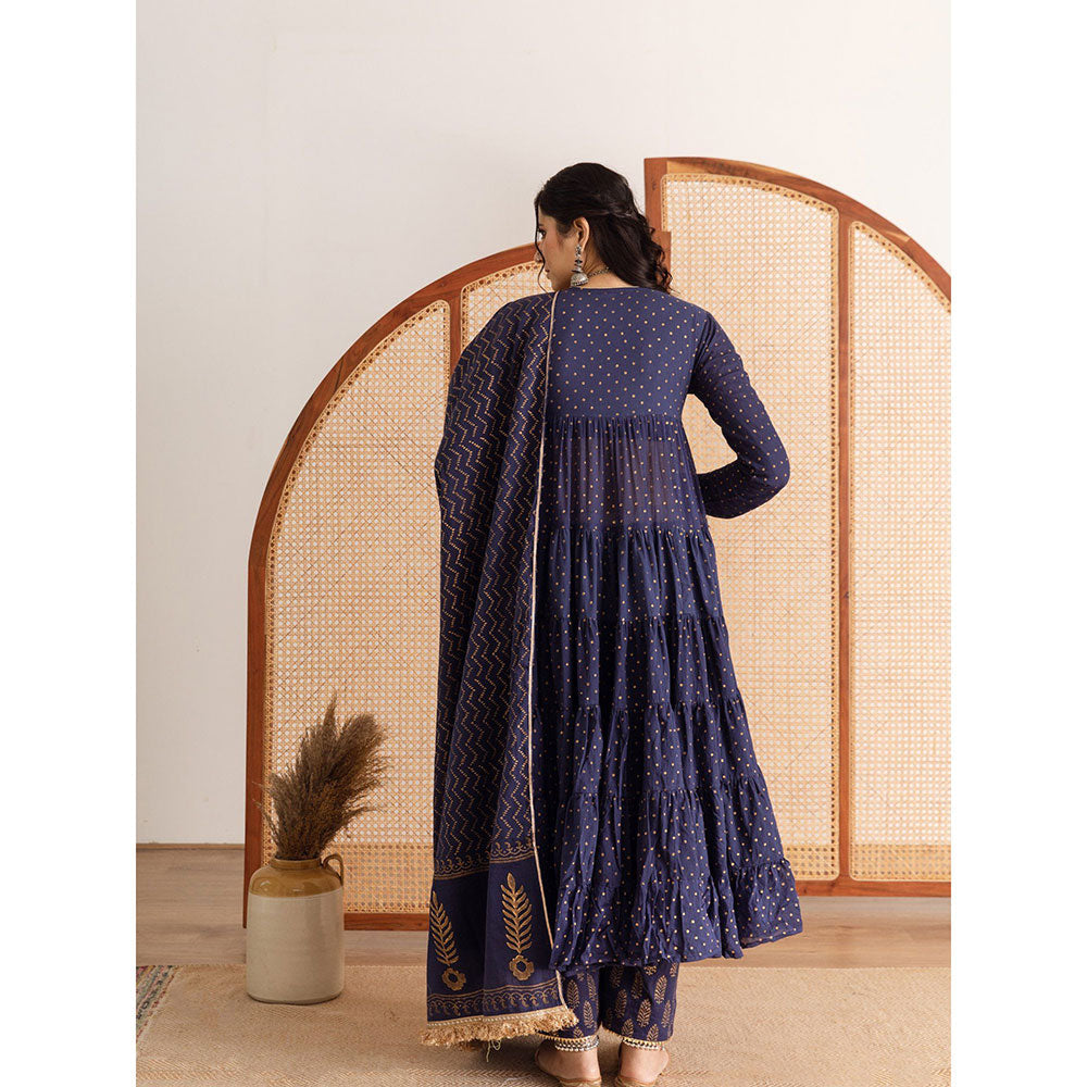 Maison Shefali Neela Kurta Anarkali Pant And Dupatta (Set of 3)