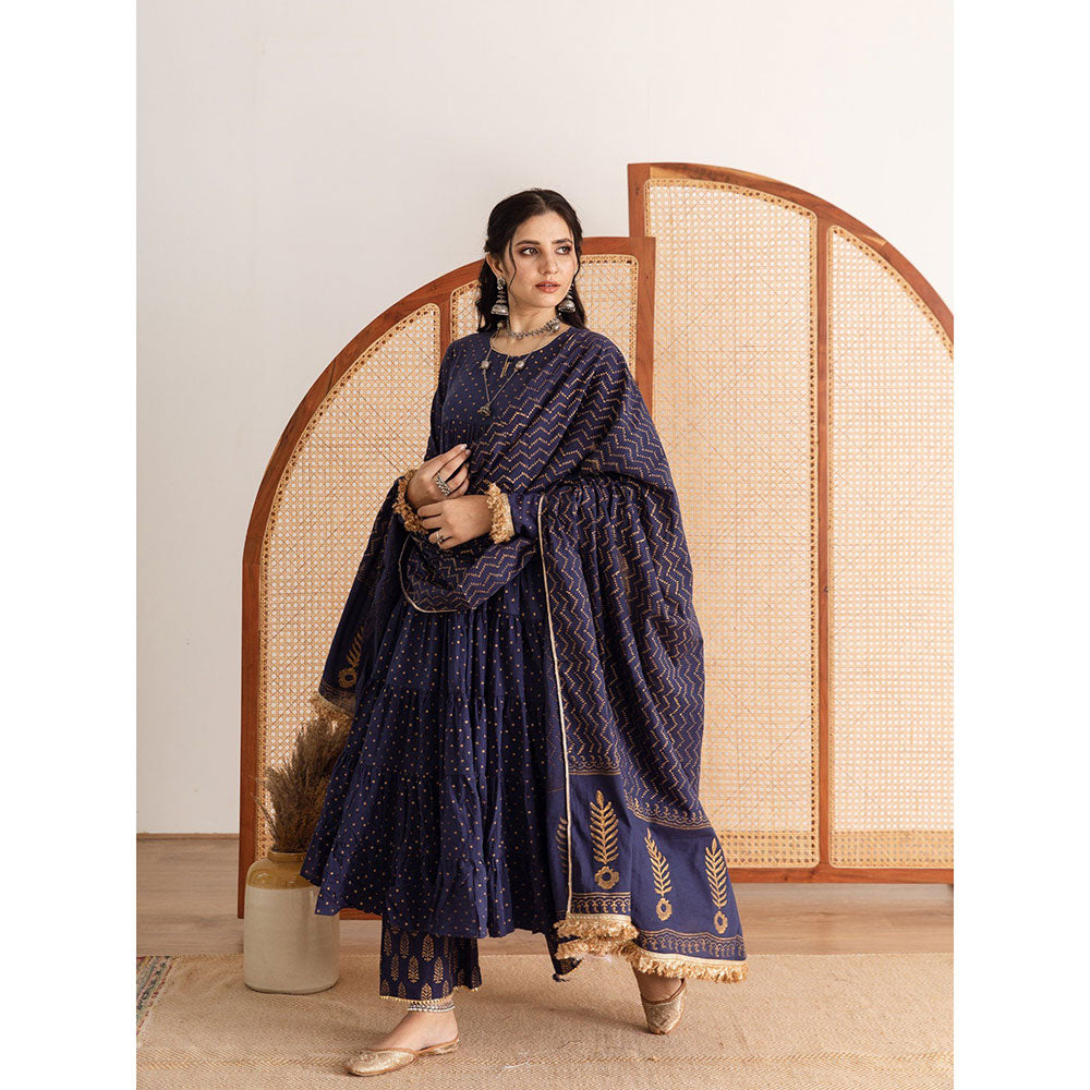 Maison Shefali Neela Kurta Anarkali Pant And Dupatta (Set of 3)
