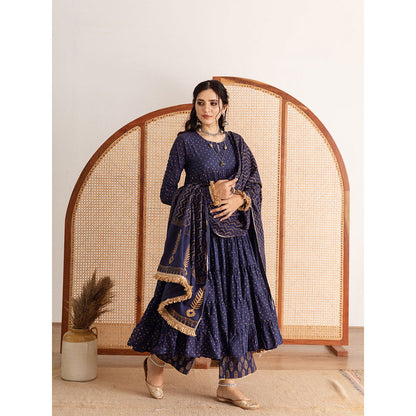 Maison Shefali Neela Kurta Anarkali Pant And Dupatta (Set of 3)
