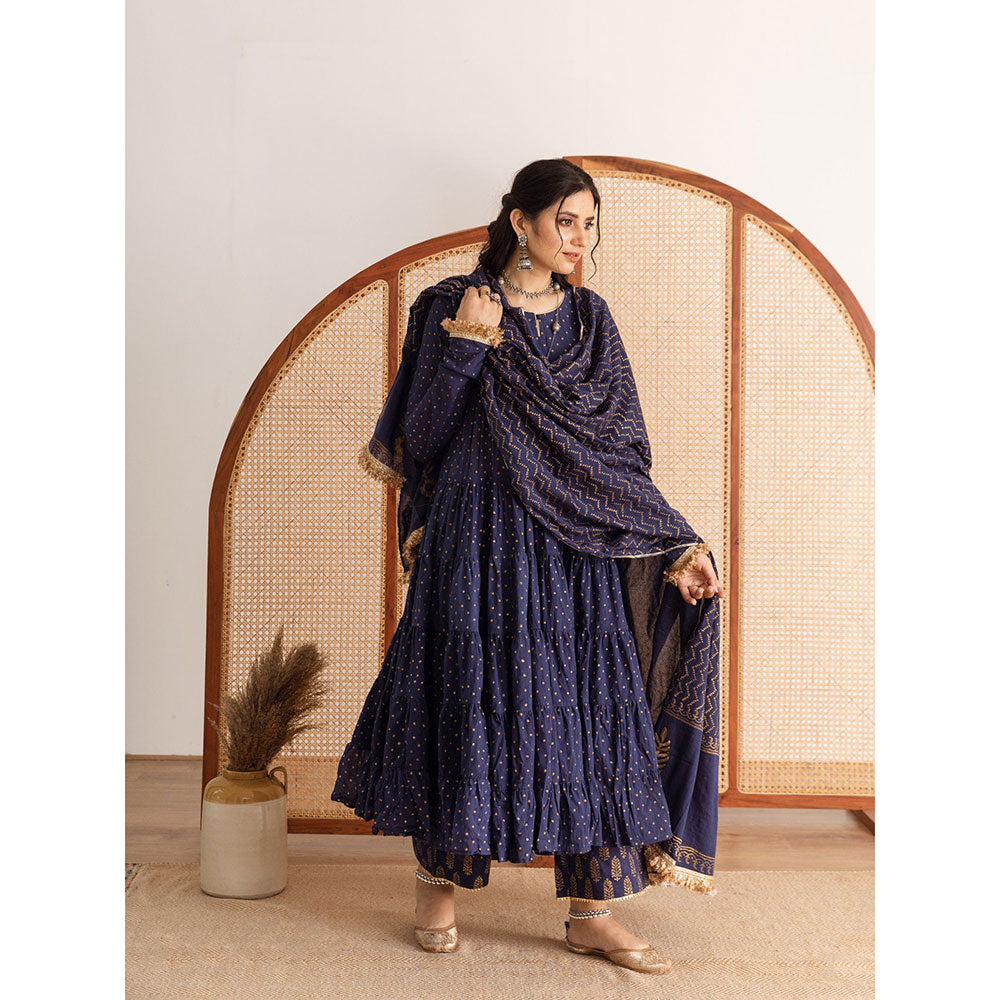 Maison Shefali Neela Kurta Anarkali Pant And Dupatta (Set of 3)