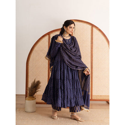 Maison Shefali Neela Kurta Anarkali Pant And Dupatta (Set of 3)