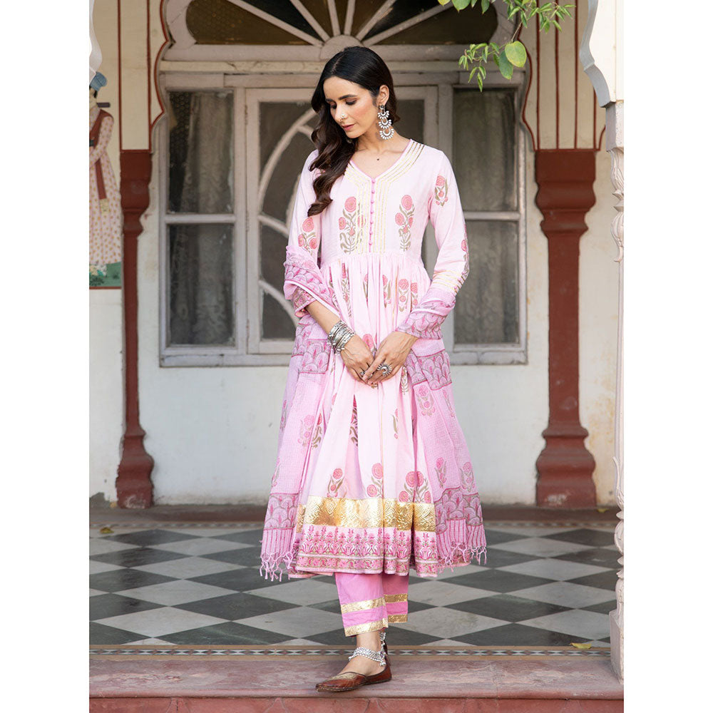 Maison Shefali Chaand Tahira Gulaabi Anarkali Pant And Dupatta (Set of 3)