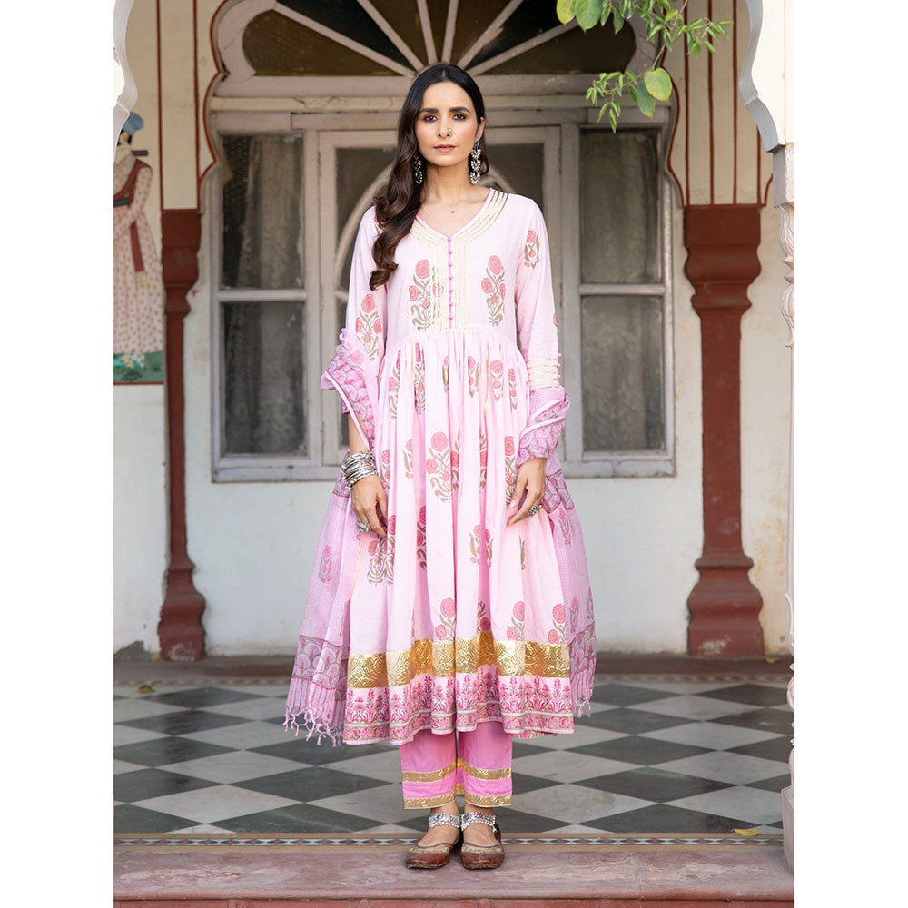 Maison Shefali Chaand Tahira Gulaabi Anarkali Pant And Dupatta (Set of 3)
