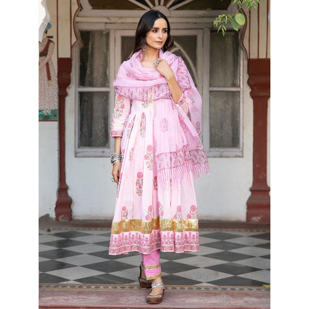 Maison Shefali Chaand Tahira Gulaabi Anarkali Pant And Dupatta (Set of 3)