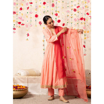 Maison Shefali Peach Sorbet Angrakha Kurta (Set of 2)