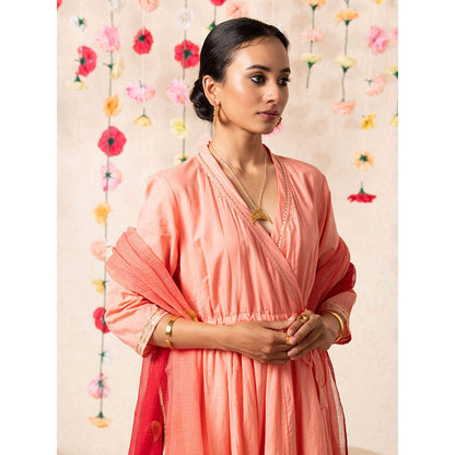 Maison Shefali Peach Sorbet Angrakha Kurta (Set of 2)