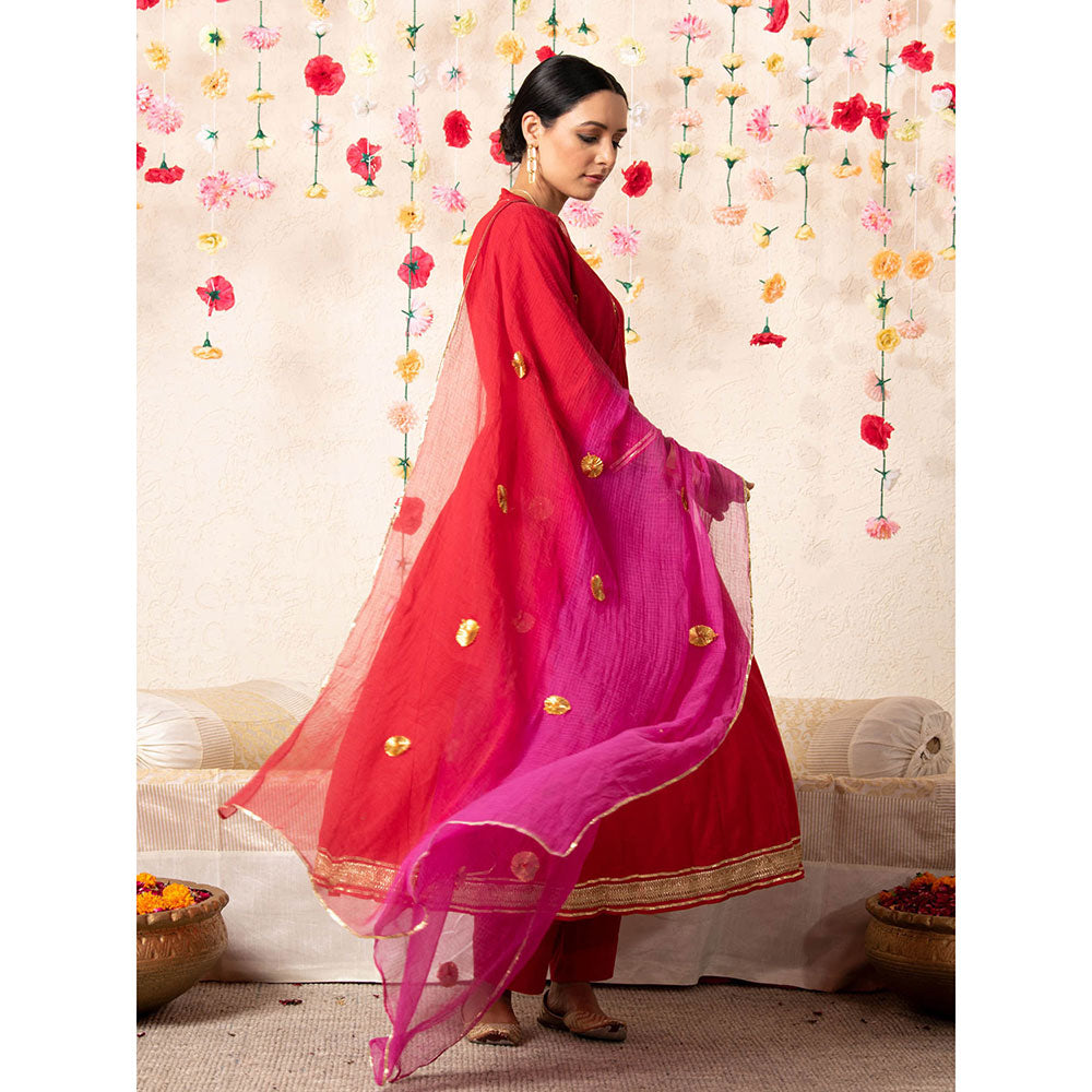 Maison Shefali Red Sorbet Angrakha Kurta (Set of 2)