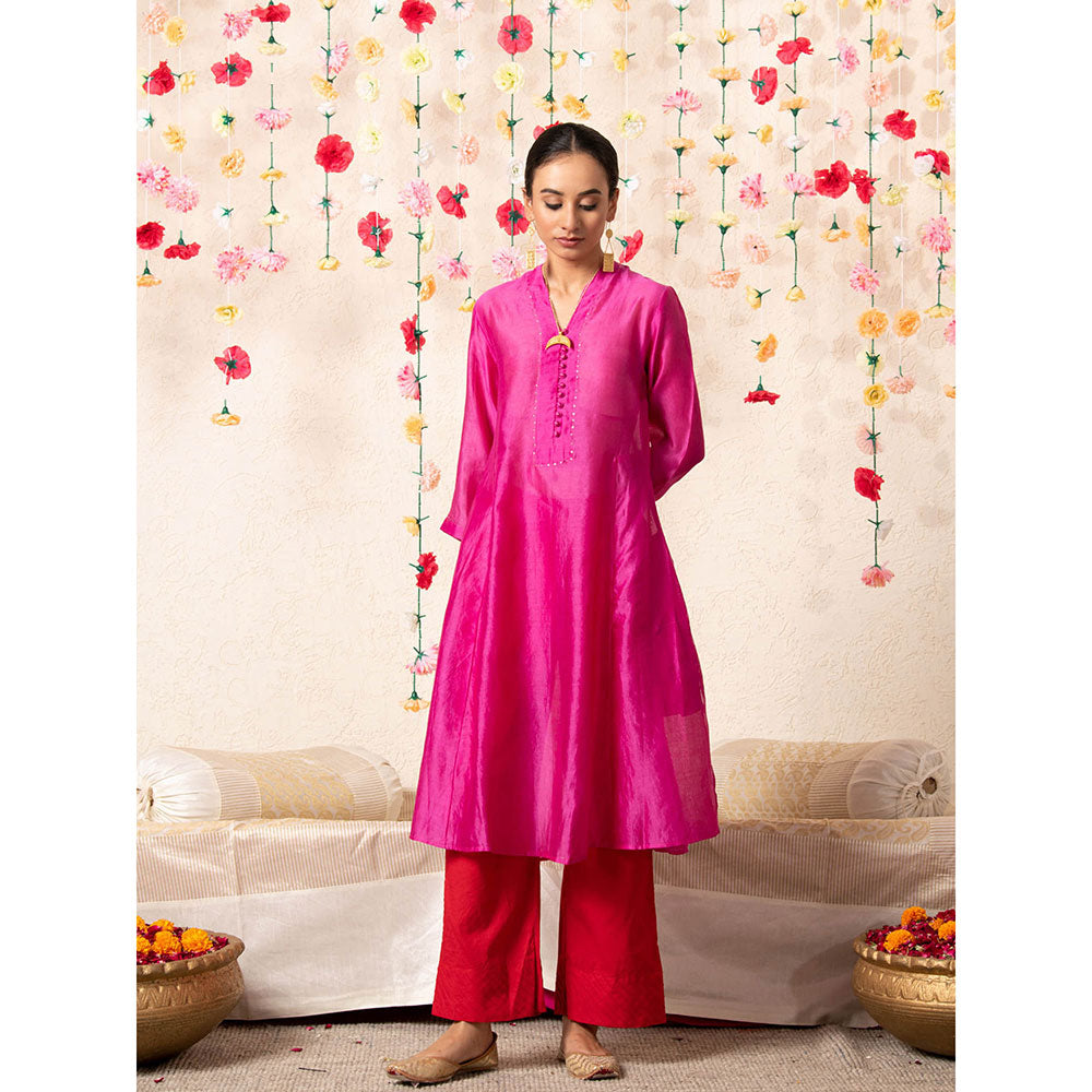 Maison Shefali Sitara Classic Kurta Magenta (Set of 2)
