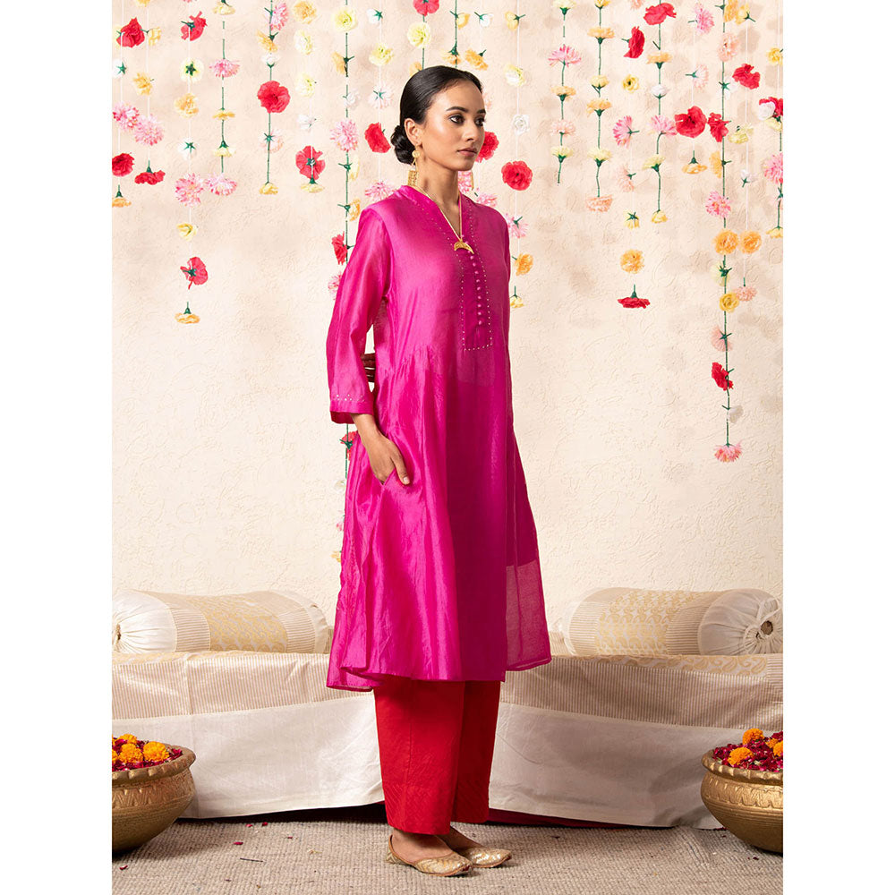 Maison Shefali Sitara Classic Kurta Magenta (Set of 2)