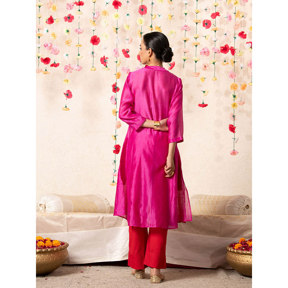 Maison Shefali Sitara Classic Kurta Magenta (Set of 2)