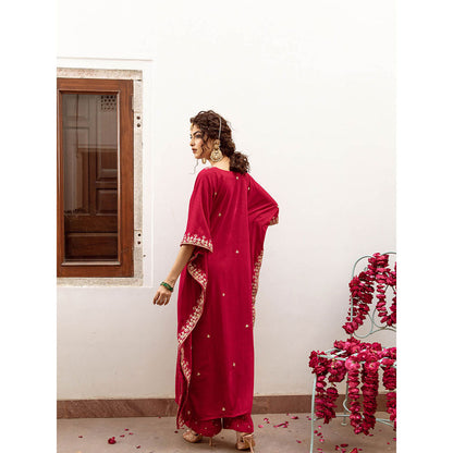 Maison Shefali Ibtida Gulabi - Velvet Embroidered Kaftan & Pant (Set of 2)