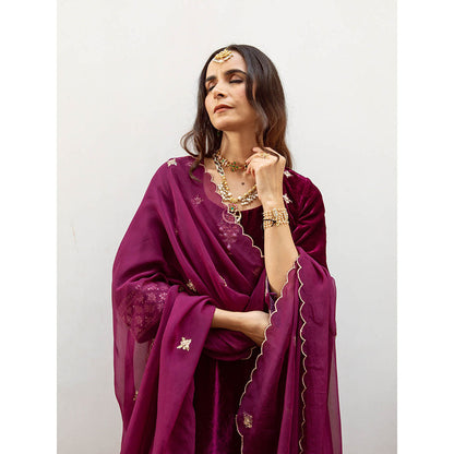 Maison Shefali Zeya - Velvet Embroidered Anarkali & Pant with Dupatta (Set of 3)
