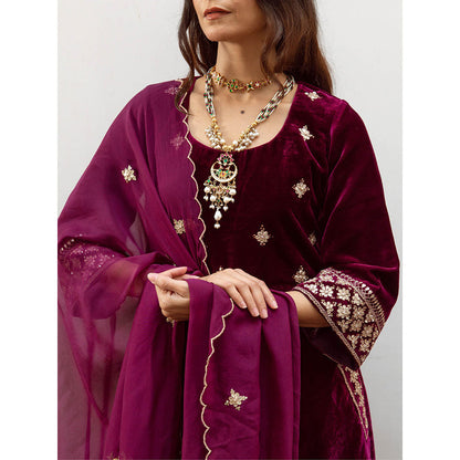 Maison Shefali Zeya - Velvet Embroidered Anarkali & Pant with Dupatta (Set of 3)