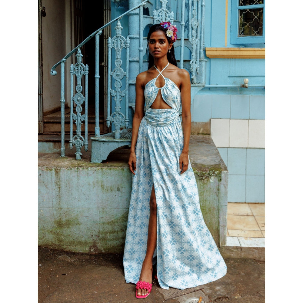 MALIE Blue and White Printed Isola Dress