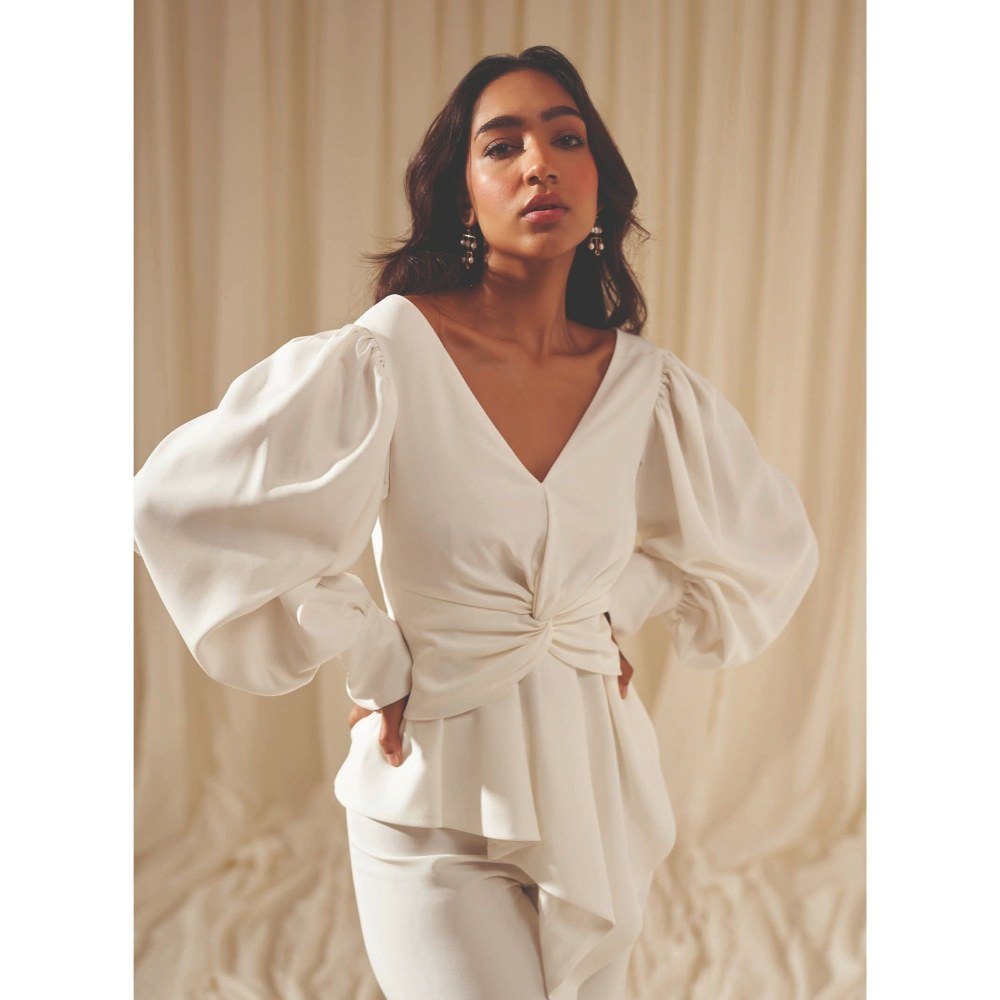 MALIE Peplum White Celeste Top