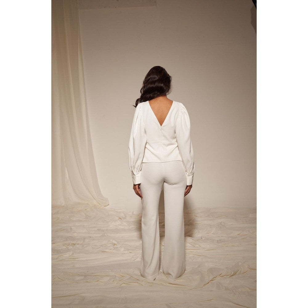 MALIE Peplum White Celeste Top