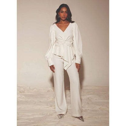 MALIE Peplum White Celeste Top