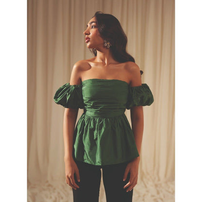 MALIE Off Shoulder Forest Green Vico Top