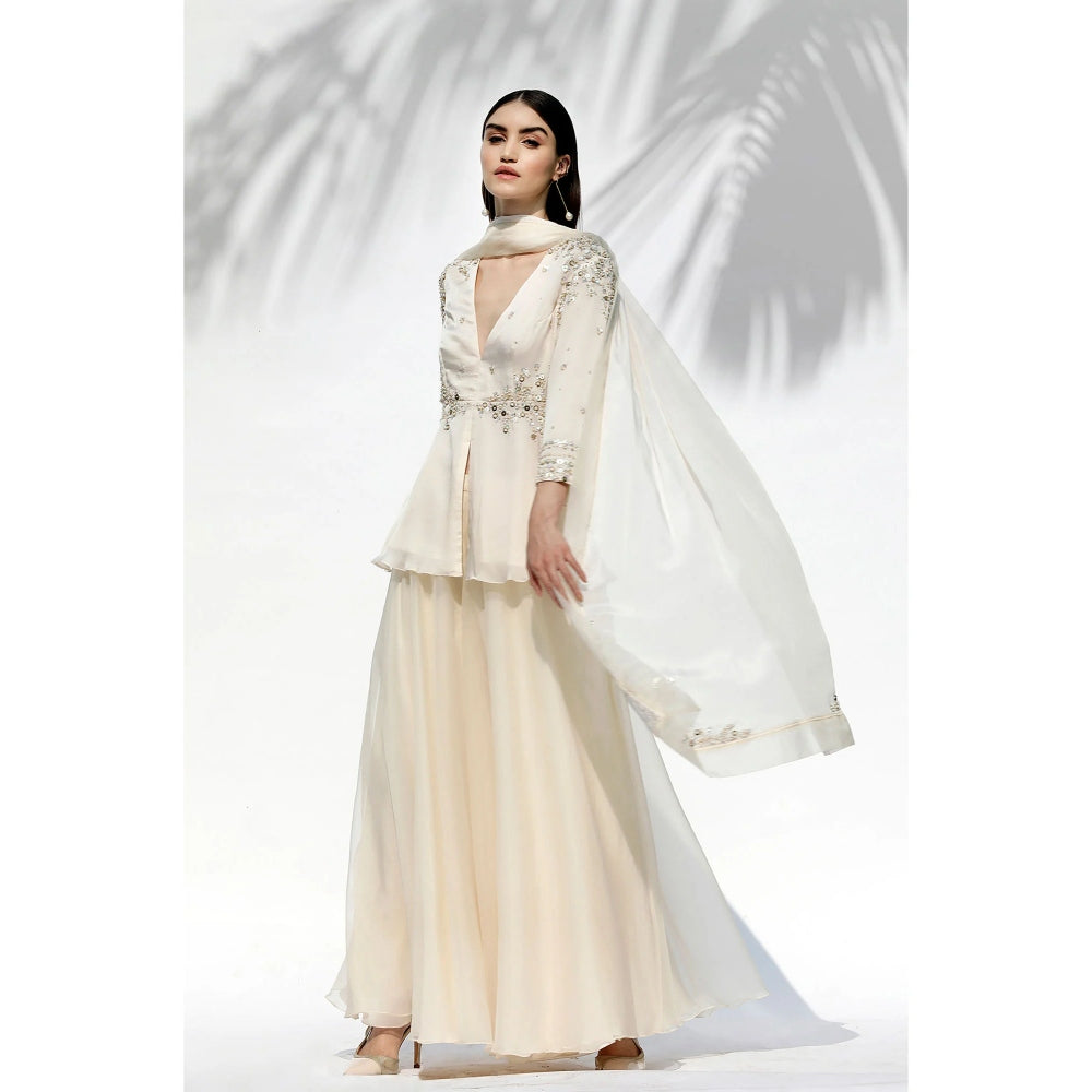 MANDIRA WIRK Ivory Tunic With Skirt And Dupatta (Set Of 3)