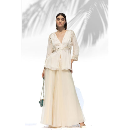 MANDIRA WIRK Ivory Tunic With Skirt And Dupatta (Set Of 3)