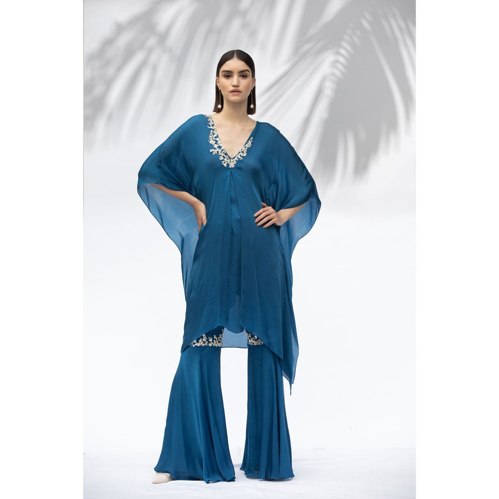 MANDIRA WIRK Saphire Blue Kaftan Tunic With Sharara (Set Of 2)
