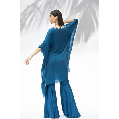 MANDIRA WIRK Saphire Blue Kaftan Tunic With Sharara (Set Of 2)