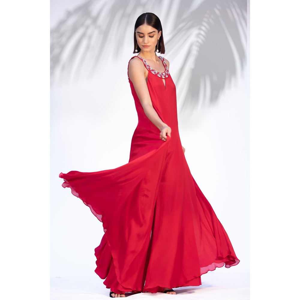 MANDIRA WIRK Ruby Red Flared Jumpsuit