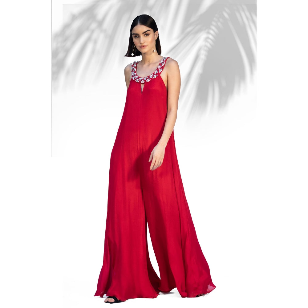 MANDIRA WIRK Ruby Red Flared Jumpsuit