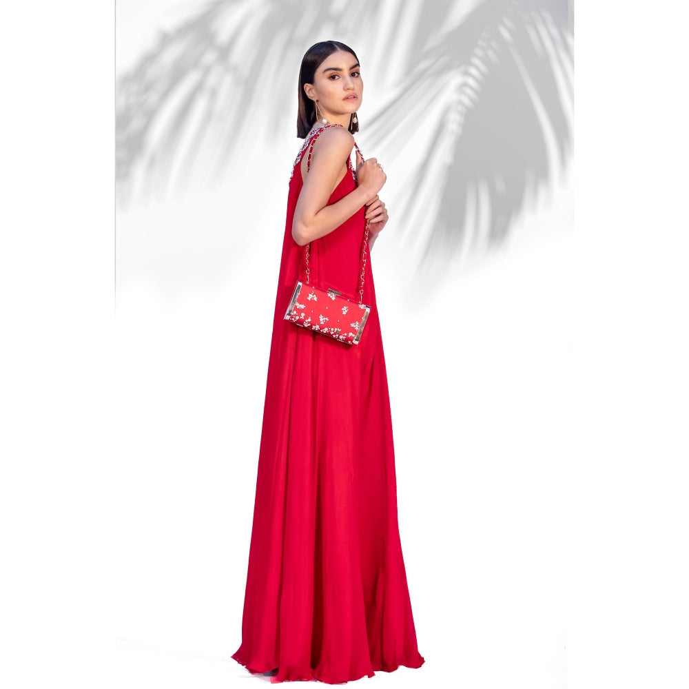 MANDIRA WIRK Ruby Red Flared Jumpsuit