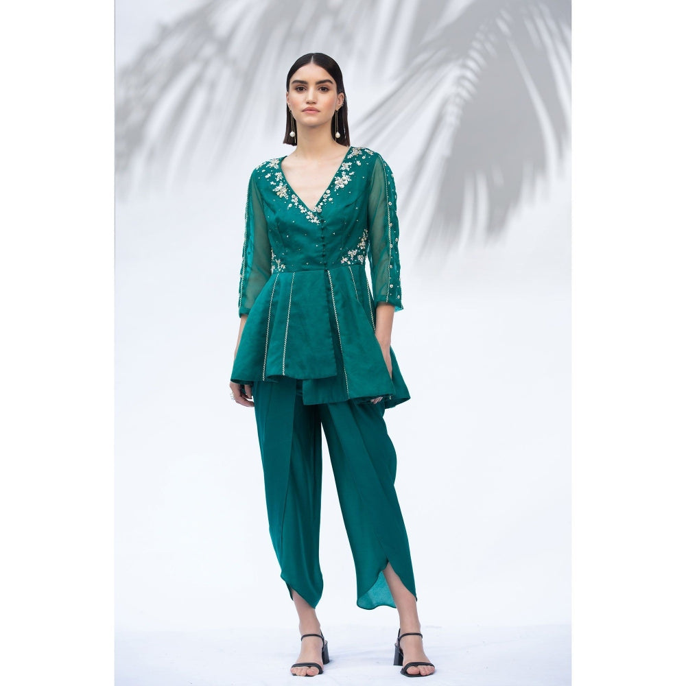 MANDIRA WIRK Emerald Green Tunic With Dhoti (Set Of 2)