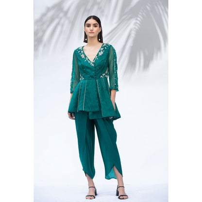 MANDIRA WIRK Emerald Green Tunic With Dhoti (Set Of 2)
