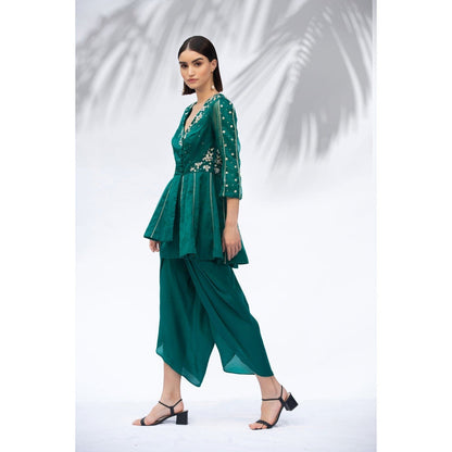MANDIRA WIRK Emerald Green Tunic With Dhoti (Set Of 2)