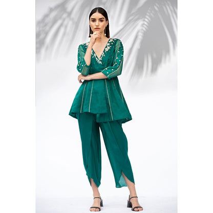 MANDIRA WIRK Emerald Green Tunic With Dhoti (Set Of 2)