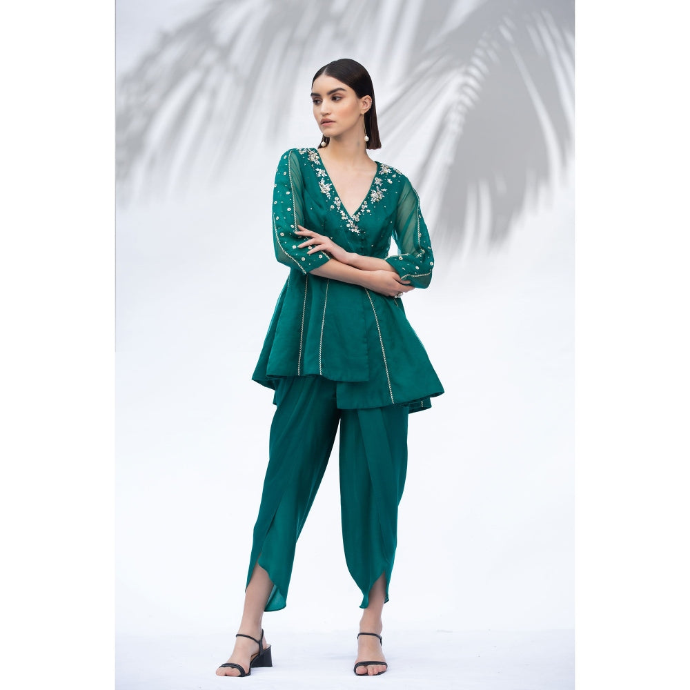 MANDIRA WIRK Emerald Green Tunic With Dhoti (Set Of 2)