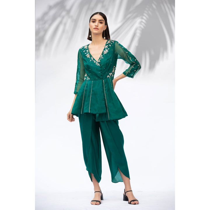 MANDIRA WIRK Emerald Green Tunic With Dhoti (Set Of 2)
