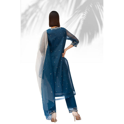 MANDIRA WIRK Saphire Blue Kurta Dupatta With Pant (Set Of 3)